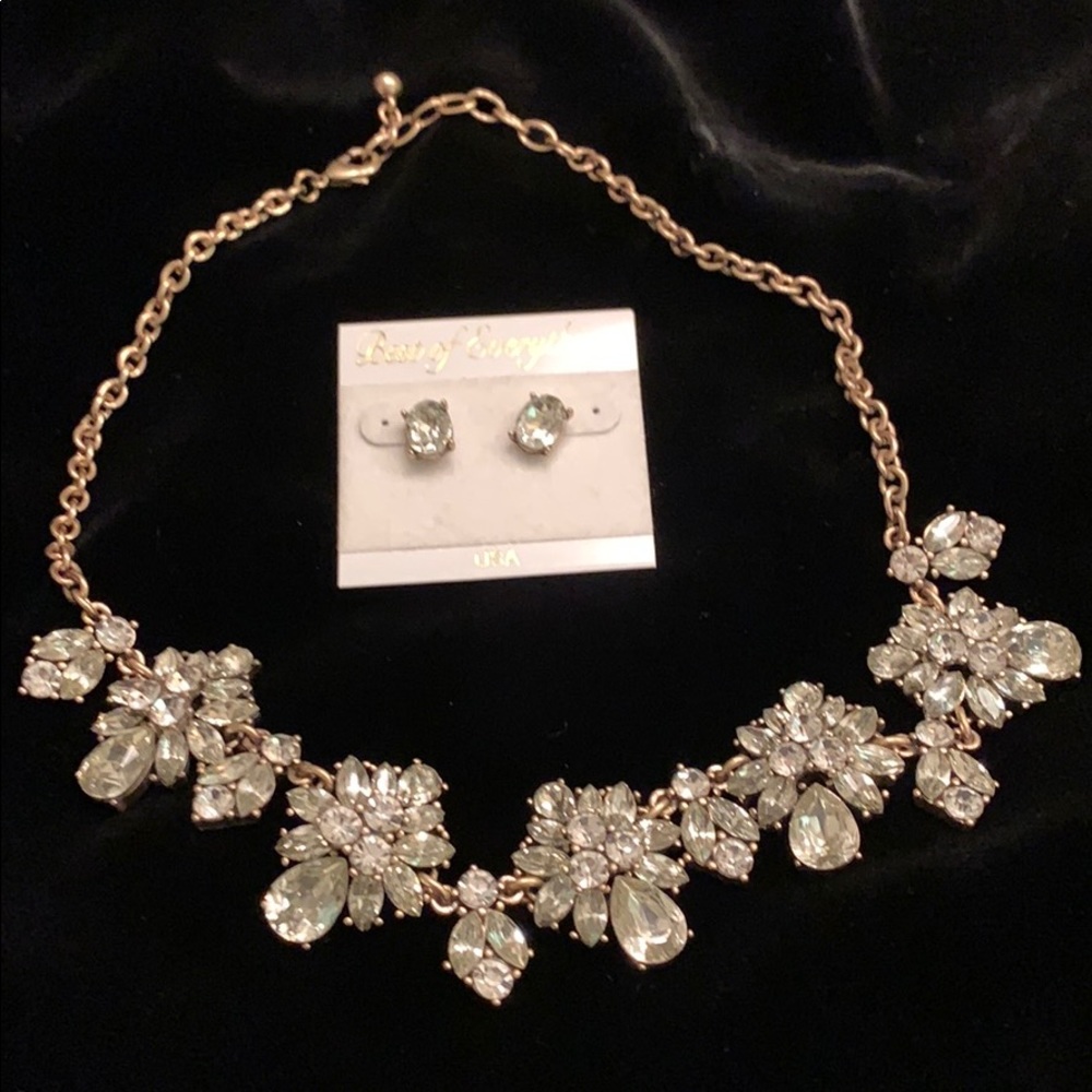 Rhinestone & faux crystal 20” necklace & earrings